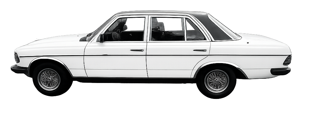 Mercedes-Benz W123 Baïda blanche avec son toit noir